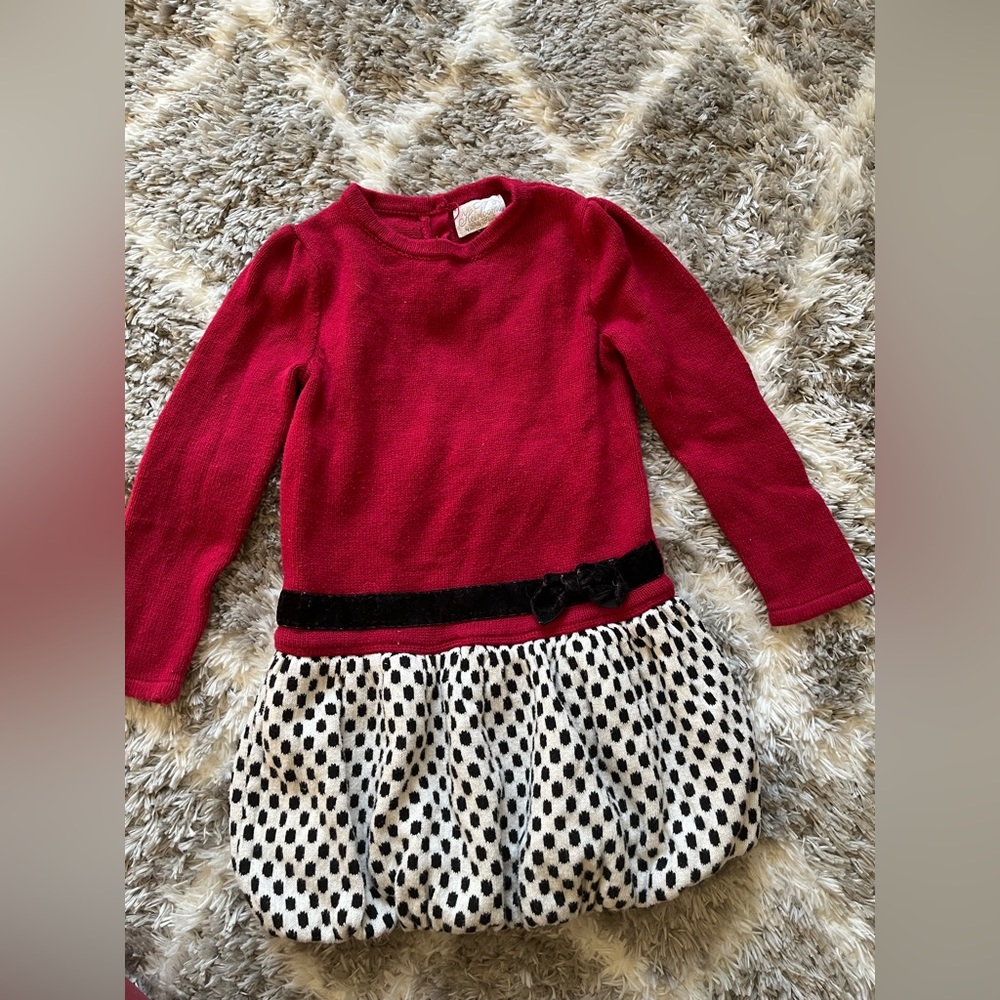 Heirloom 4T Toddler Girls Red, Black & White Polka Dot Sweater Dress